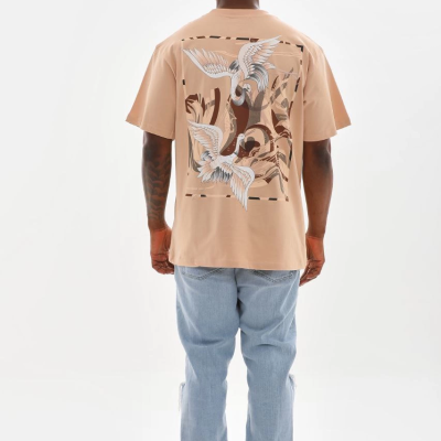 Baskılı Oversize T-Shirt - Bej -