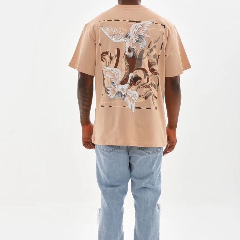 Baskılı Oversize T-Shirt - Bej -