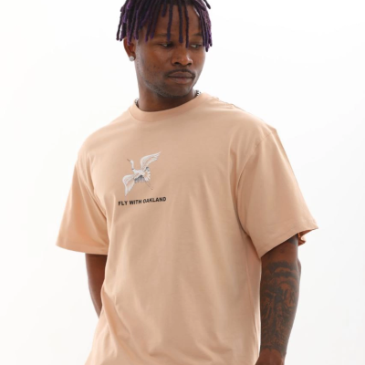 Baskılı Oversize T-Shirt - Bej -