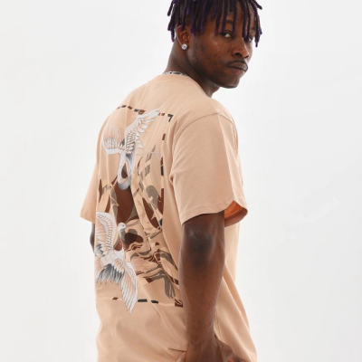 Baskılı Oversize T-Shirt - Bej -