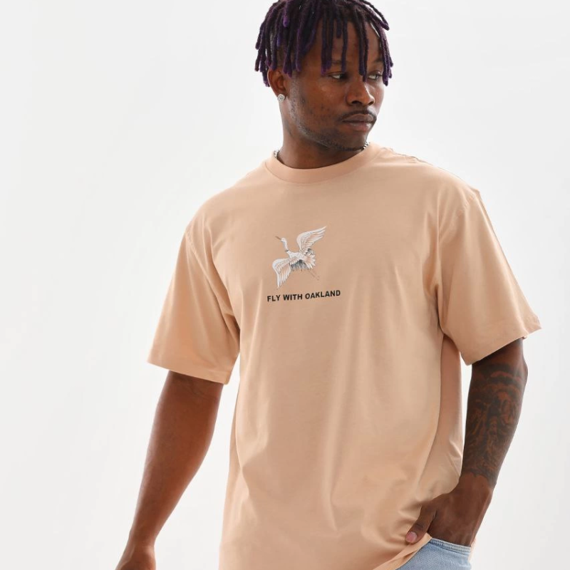 Baskılı Oversize T-Shirt - Bej -