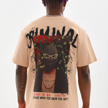 Baskılı Oversize T-Shirt - Bej -