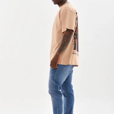 Baskılı Oversize T-Shirt - Bej -