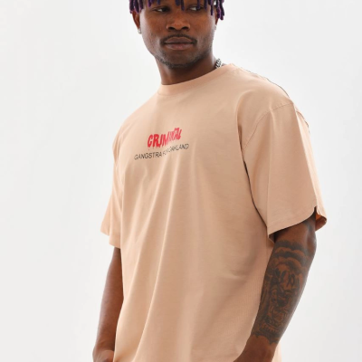 Baskılı Oversize T-Shirt - Bej -