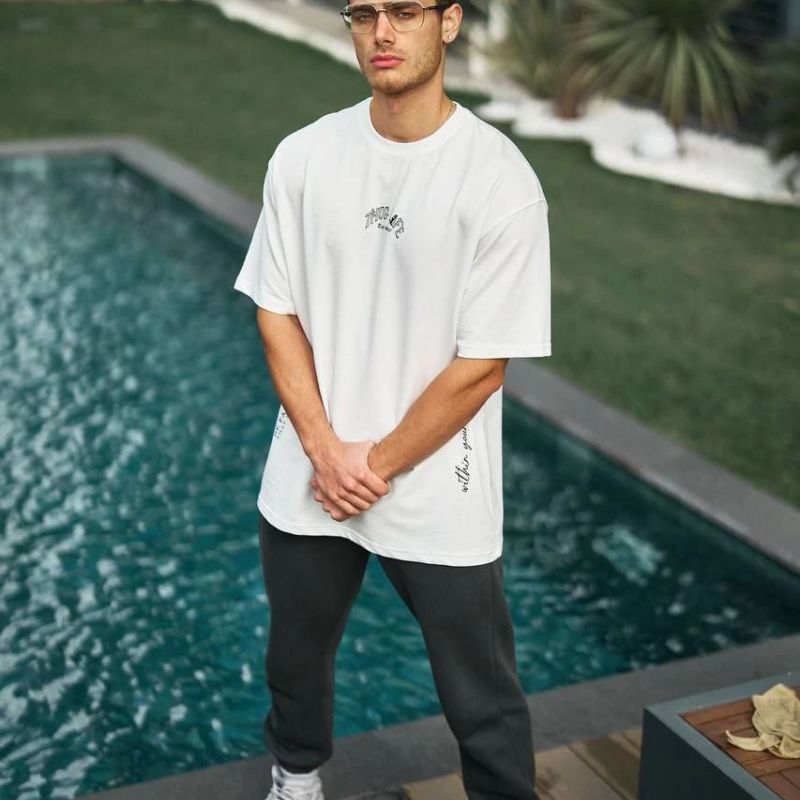 Baskılı Oversize T-Shirt - Beyaz -