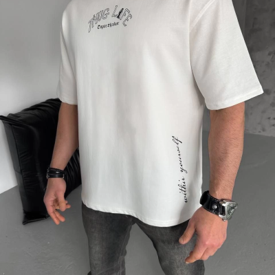 Baskılı Oversize T-Shirt - Beyaz -