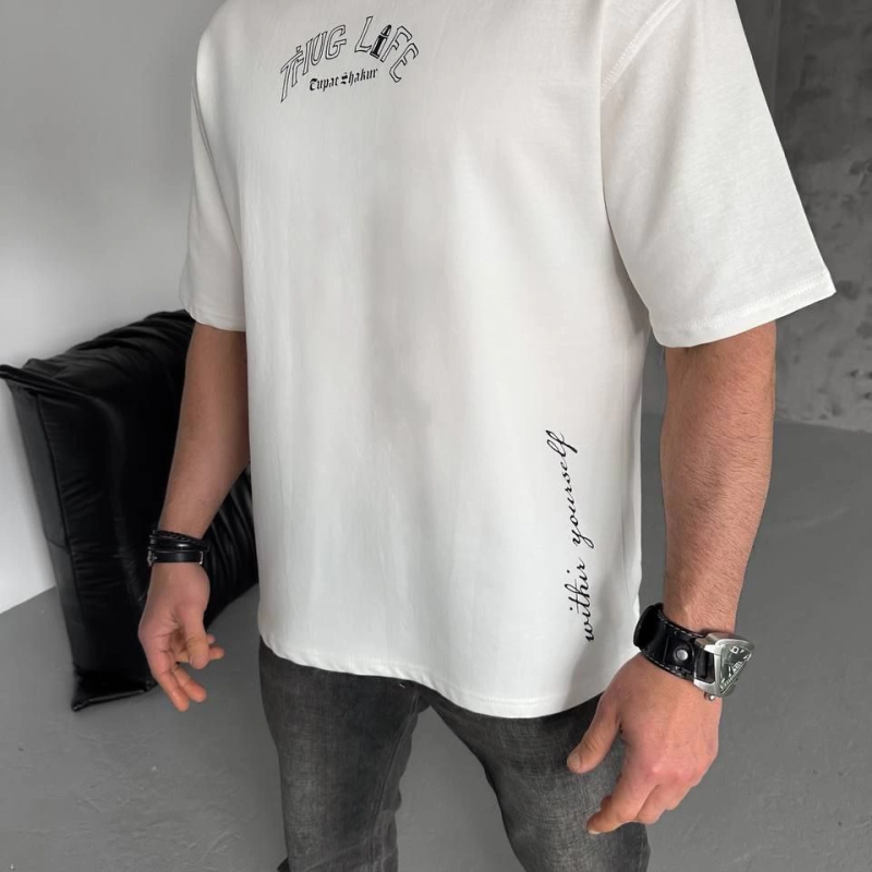 Baskılı Oversize T-Shirt - Beyaz -