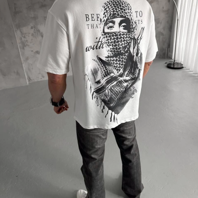Baskılı Oversize T-Shirt - Beyaz -