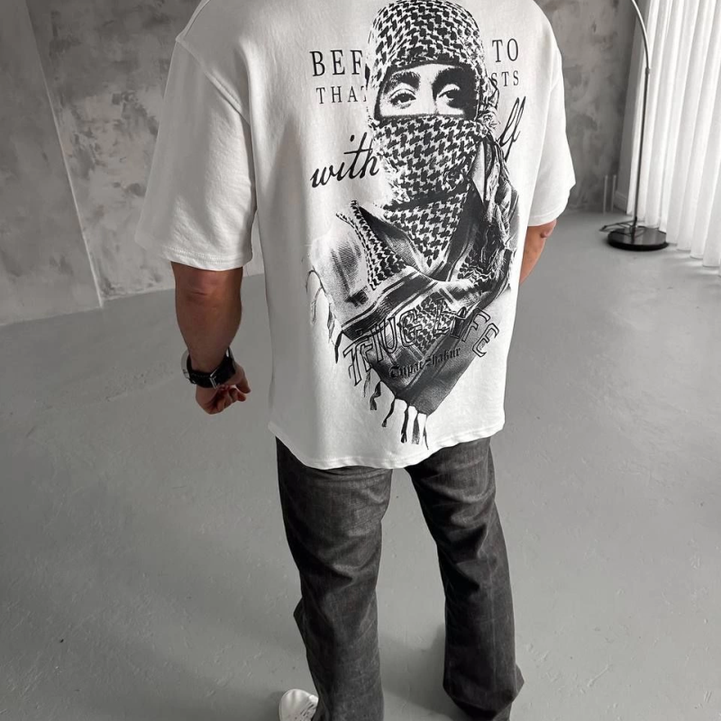 Baskılı Oversize T-Shirt - Beyaz -