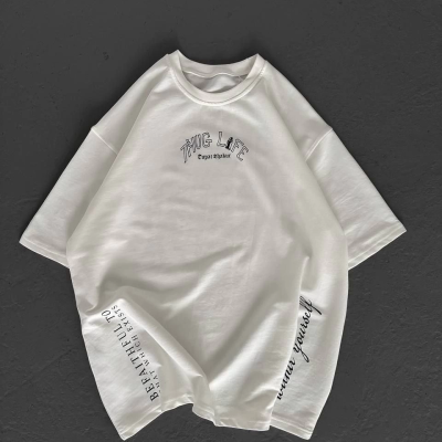 Baskılı Oversize T-Shirt - Beyaz -