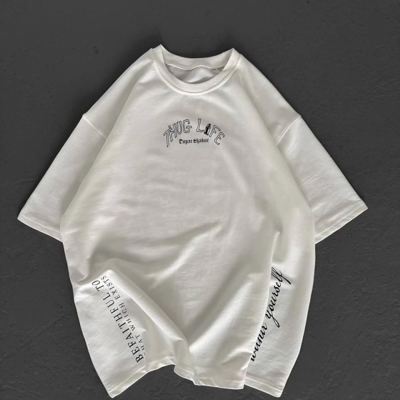 Baskılı Oversize T-Shirt - Beyaz -