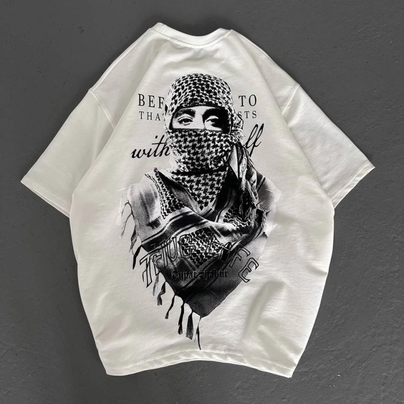 Baskılı Oversize T-Shirt - Beyaz -