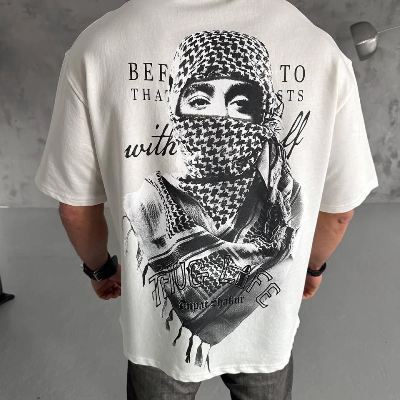 Baskılı Oversize T-Shirt - Beyaz -