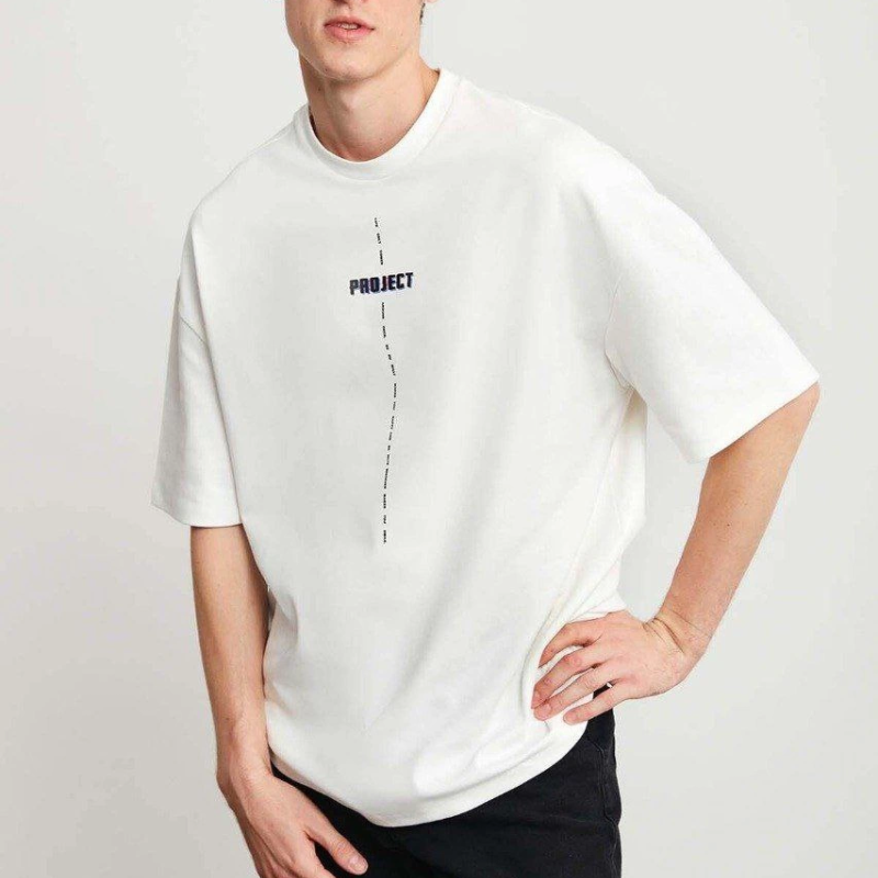 Baskılı Oversize T-Shirt - Beyaz -
