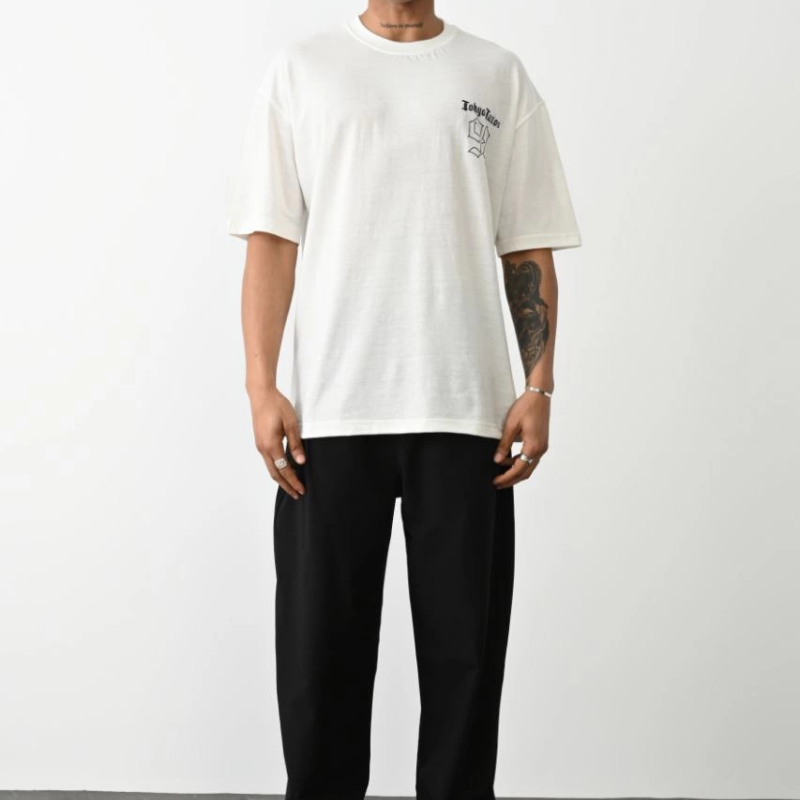 Baskılı Oversize T-Shirt - Beyaz