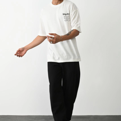 Baskılı Oversize T-Shirt - Beyaz