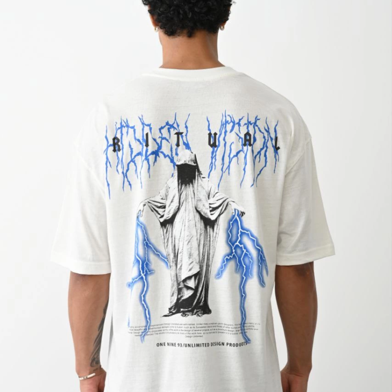 Baskılı Oversize T-Shirt - Beyaz -