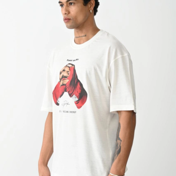 Baskılı Oversize T-Shirt - Beyaz -