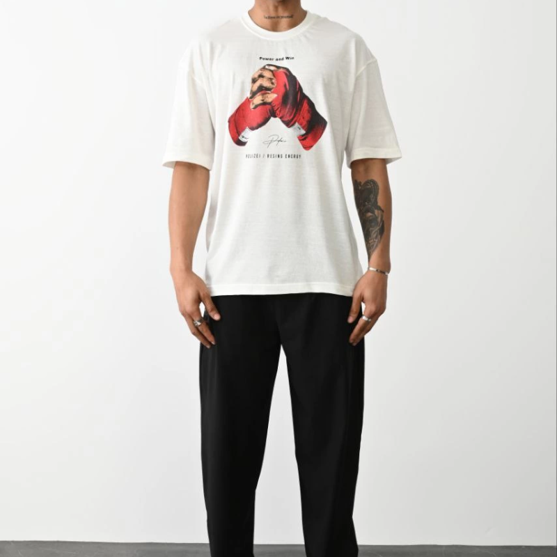 Baskılı Oversize T-Shirt - Beyaz -