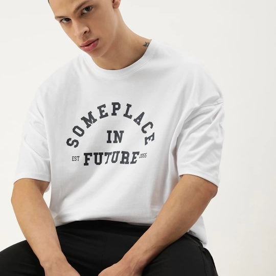 Baskılı Oversize T-shirt - Beyaz -