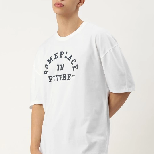 Baskılı Oversize T-shirt - Beyaz -