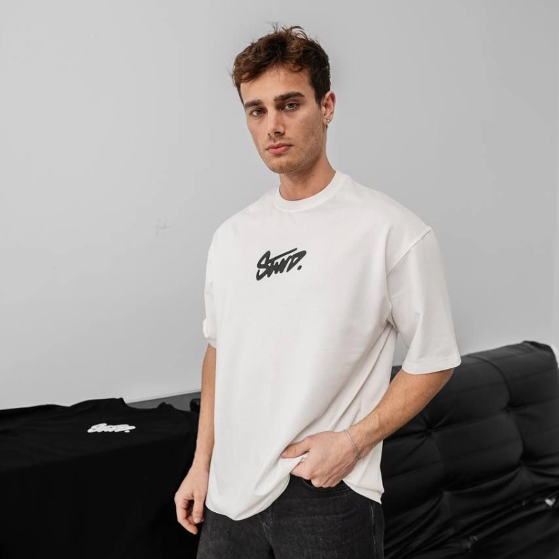 Baskılı Oversize T-shirt - Beyaz -