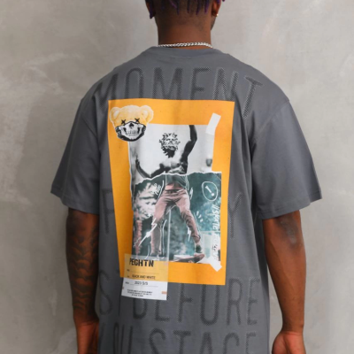 Baskılı Oversize T-Shirt - Füme -