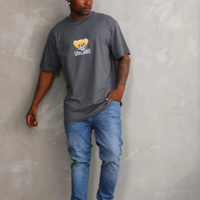 Baskılı Oversize T-Shirt - Füme -