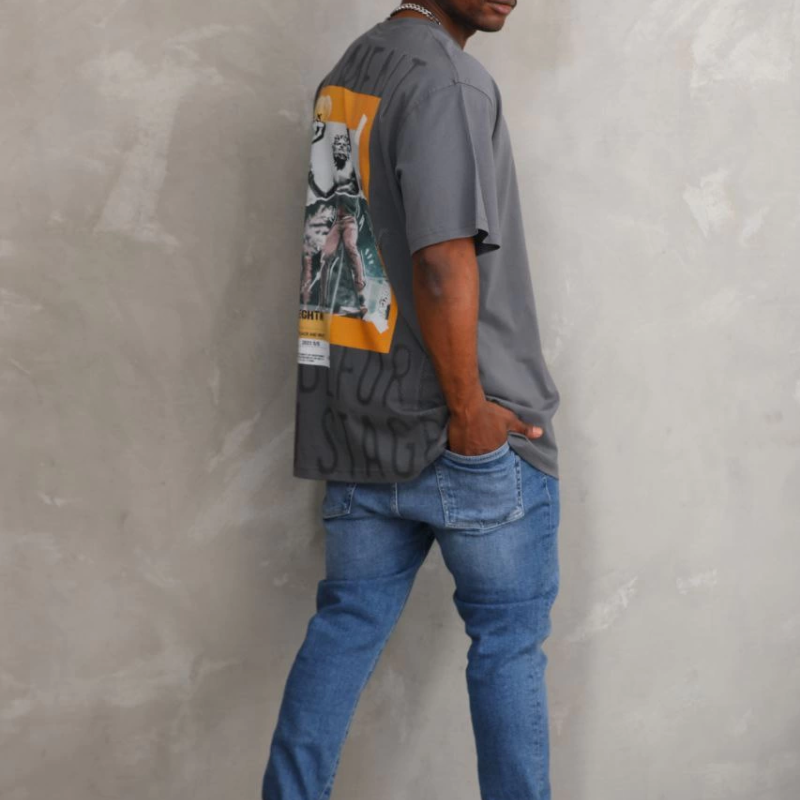 Baskılı Oversize T-Shirt - Füme -