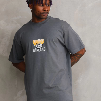 Baskılı Oversize T-Shirt - Füme -