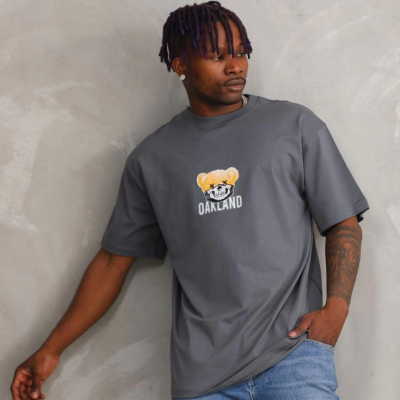 Baskılı Oversize T-Shirt - Füme -