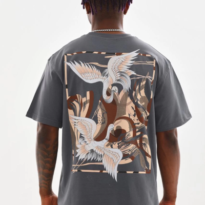 Baskılı Oversize T-Shirt - Füme -