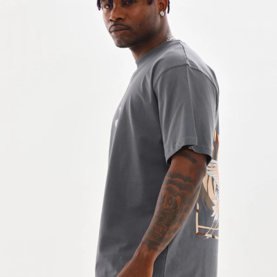 Baskılı Oversize T-Shirt - Füme -