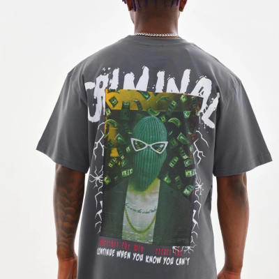 Baskılı Oversize T-Shirt - Füme -