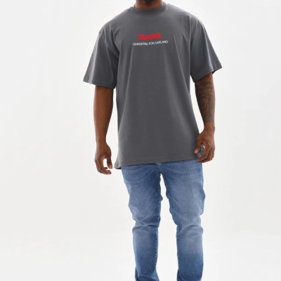 Baskılı Oversize T-Shirt - Füme -