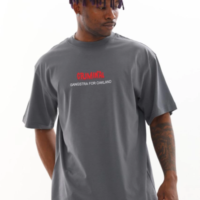 Baskılı Oversize T-Shirt - Füme -