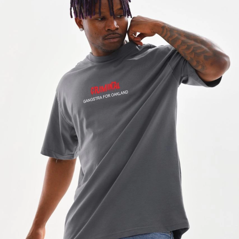 Baskılı Oversize T-Shirt - Füme -