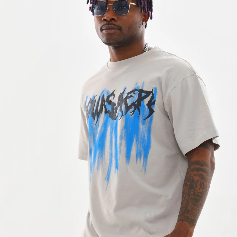 Baskılı Oversize T-Shirt - Gri -