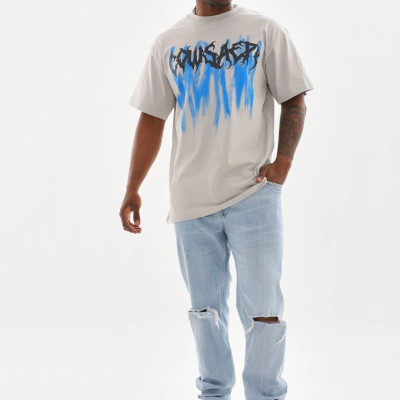 Baskılı Oversize T-Shirt - Gri -