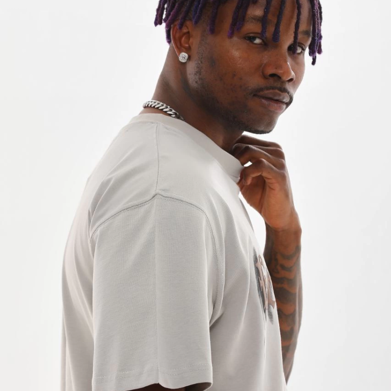 Baskılı Oversize T-Shirt - Gri -