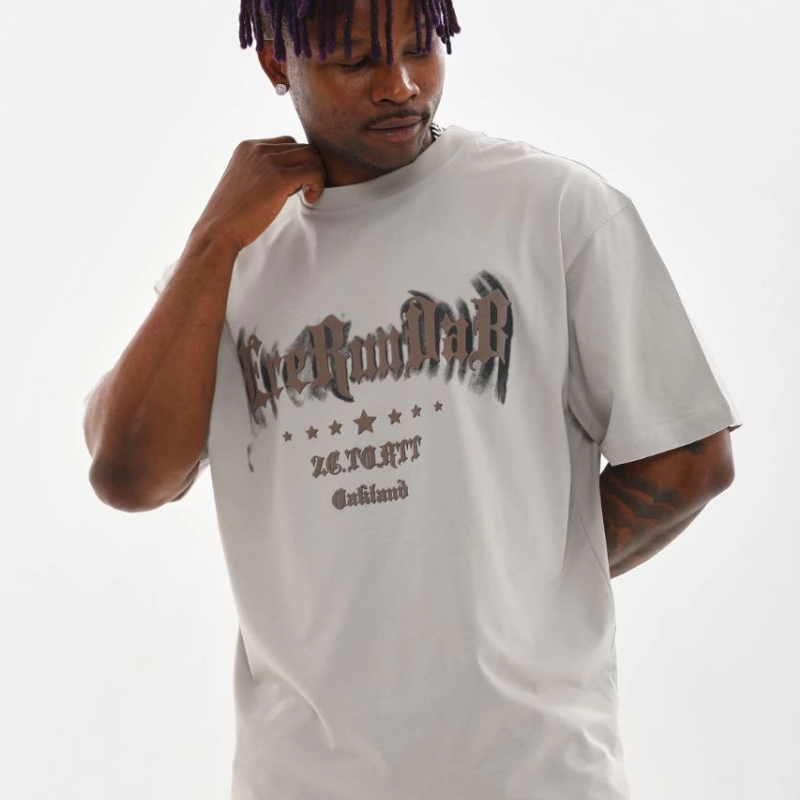 Baskılı Oversize T-Shirt - Gri -