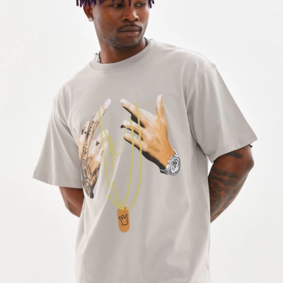 Baskılı Oversize T-Shirt - Gri -