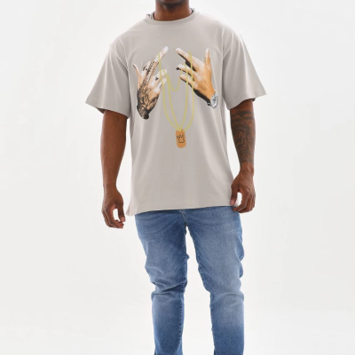 Baskılı Oversize T-Shirt - Gri -