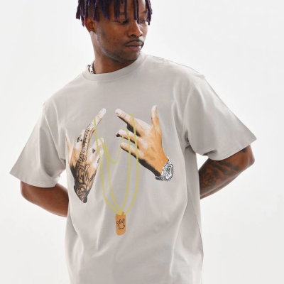 Baskılı Oversize T-Shirt - Gri -