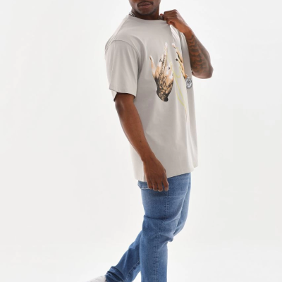 Baskılı Oversize T-Shirt - Gri -