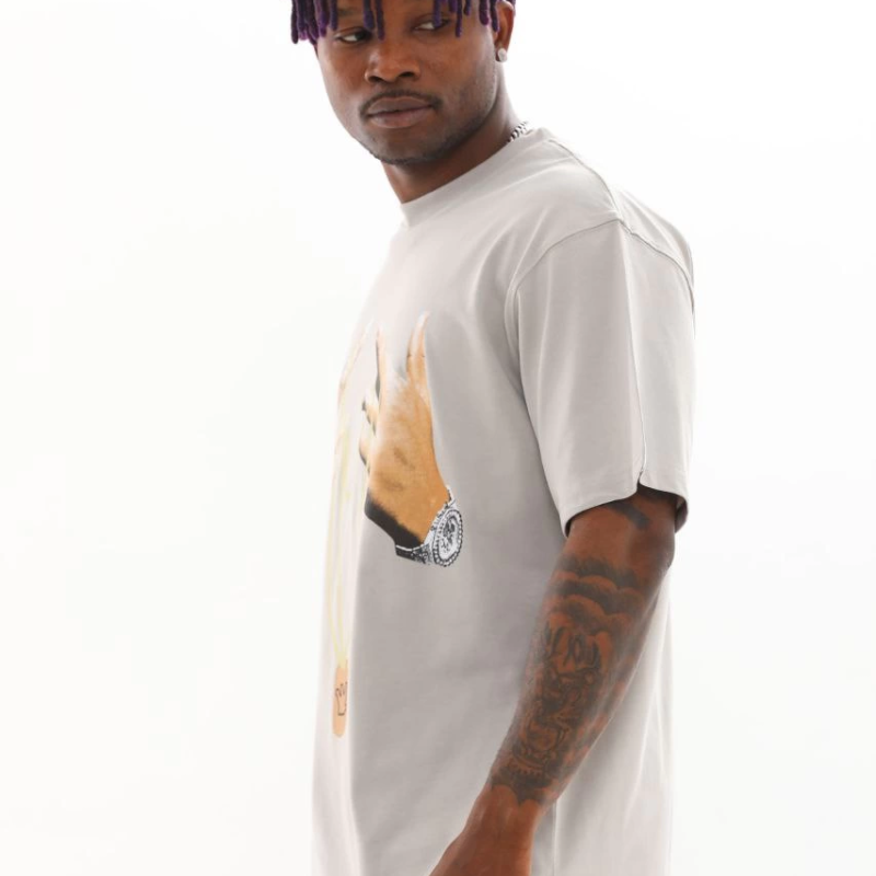 Baskılı Oversize T-Shirt - Gri -