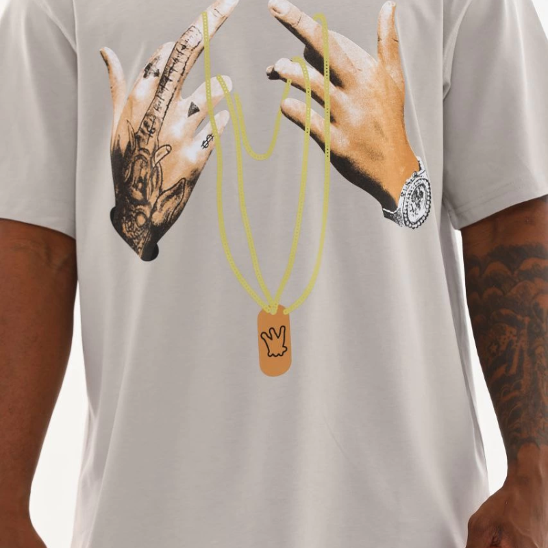 Baskılı Oversize T-Shirt - Gri -