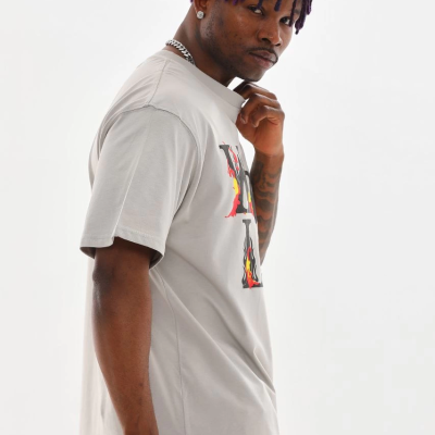 Baskılı Oversize T-Shirt - Gri -