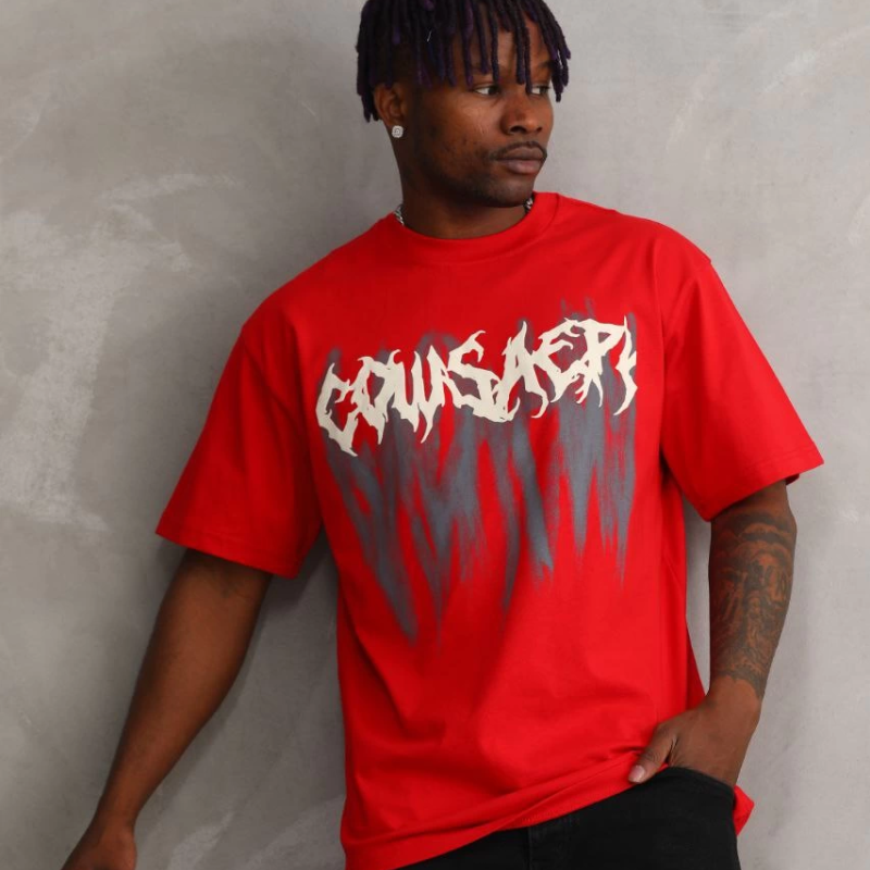 Baskılı Oversize T-Shirt - Kırmızı -