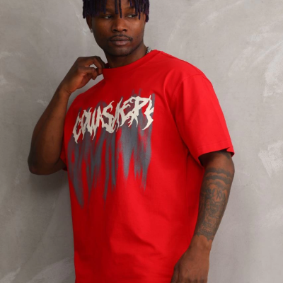 Baskılı Oversize T-Shirt - Kırmızı -